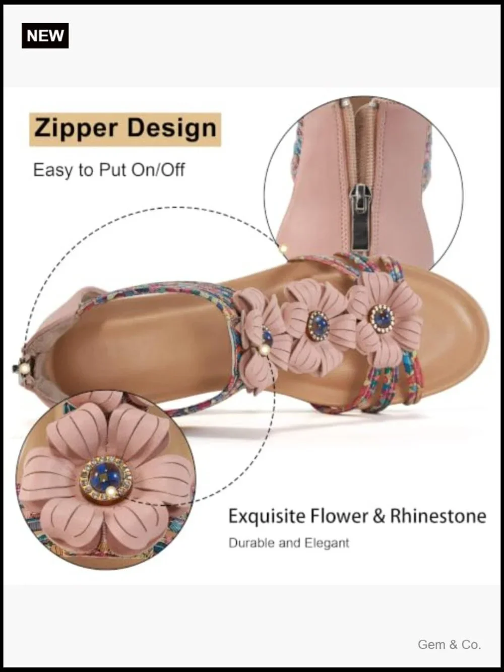 Wedge Sandals Open Toe Zipper Ankle Strap Cushion Insole